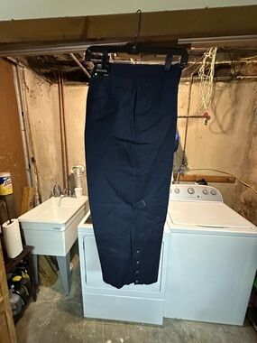 Avenue Navy Capris with Buttoned Cuff Detail